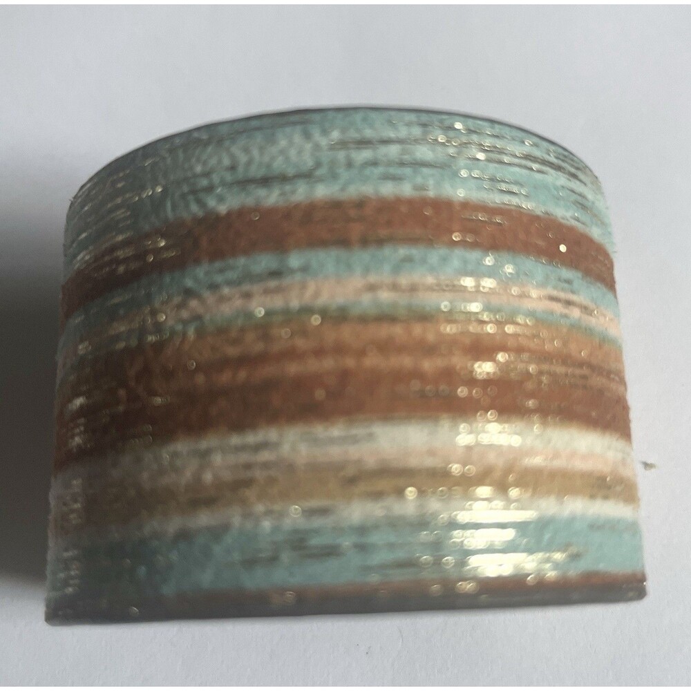 Wide Cuff Bracelet Aqua Blue  Gold Metallic Stripe Boho Statement Bracelet